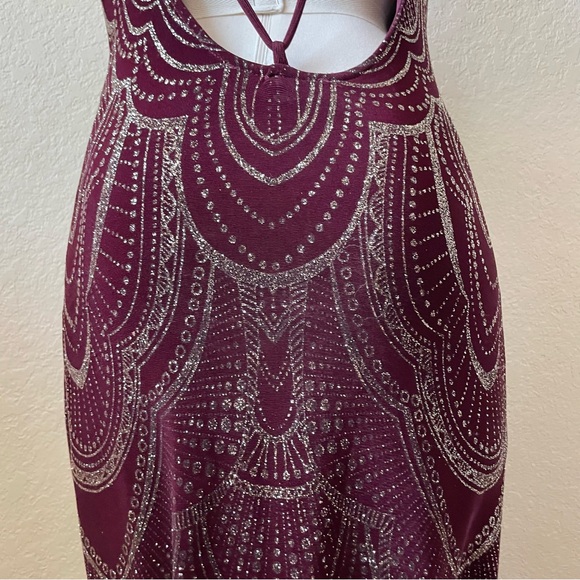 Red Burgundy and Gold Glitter Mermaid Dress Open Back - Picture 6 of 7